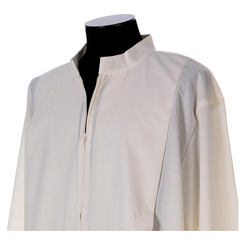 Priest Alb with 2 pleats in polyester and wool, ivory color 3