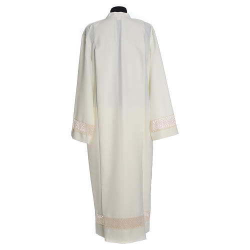 Ivory alb in polyester embroidered on sleeves with lace bands 2