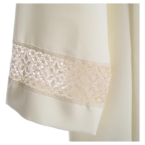 Ivory alb in polyester embroidered on sleeves with lace bands 3