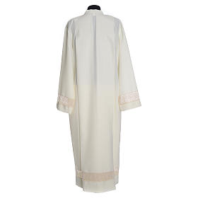Deacon alb with embroidered on sleeves with lace bands in polyester, ivory
