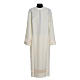 Deacon alb with embroidered on sleeves with lace bands in polyester, ivory s1