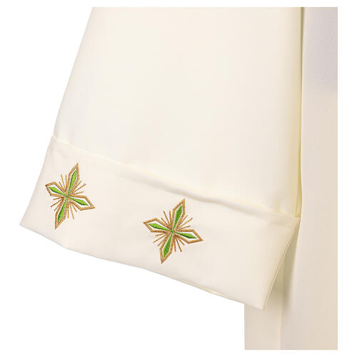 Ivory alb in polyester with crosses and floral embroideries 2