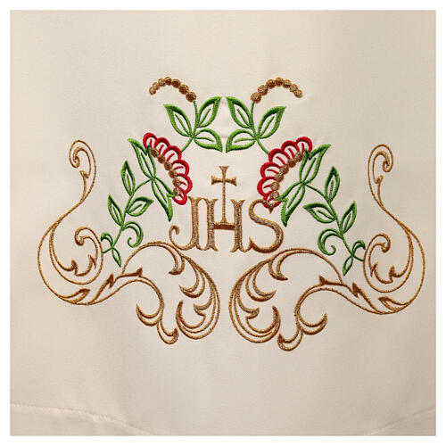 Deacon Alb with crosses and floral embroidery in polyester, ivory color 3