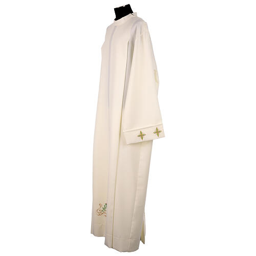 Deacon Alb with crosses and floral embroidery in polyester, ivory color 4