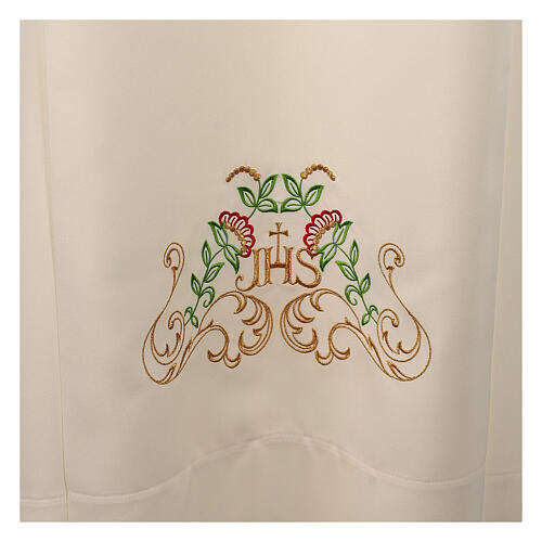 Deacon Alb with crosses and floral embroidery in polyester, ivory color 5