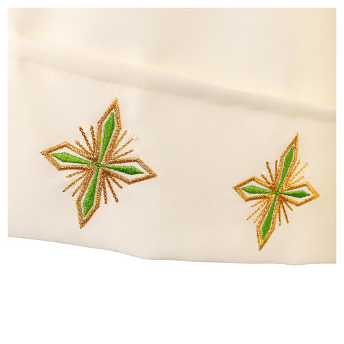 Deacon Alb with crosses and floral embroidery in polyester, ivory color 6