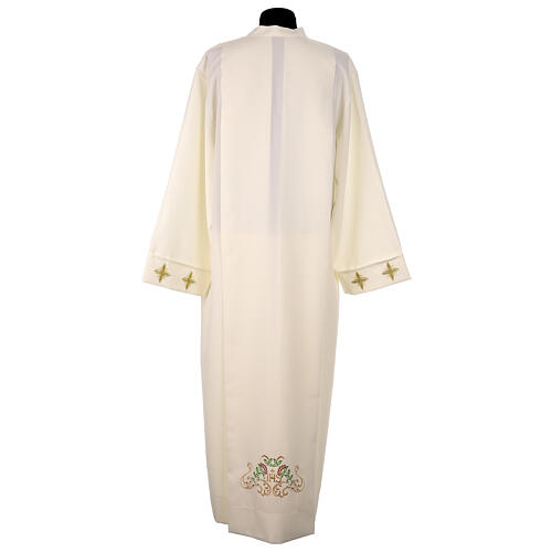 Deacon Alb with crosses and floral embroidery in polyester, ivory color 8