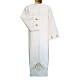 Deacon Alb with crosses and floral embroidery in polyester, ivory color s1