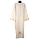 Deacon Alb with crosses and floral embroidery in polyester, ivory color s1