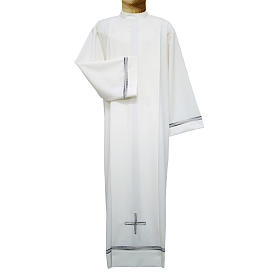 Clergy Alb in wool polyester hand embroidery cross gigliuccio stitch, ivory color