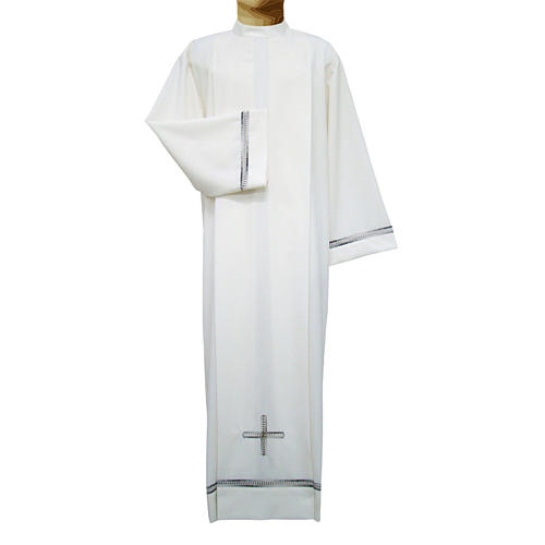 Clergy Alb in wool polyester hand embroidery cross gigliuccio stitch, ivory color 1