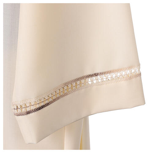 Clergy Alb in wool polyester hand embroidery cross gigliuccio stitch, ivory color 4