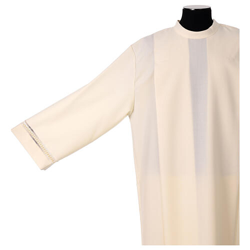 Clergy Alb in wool polyester hand embroidery cross gigliuccio stitch, ivory color 5