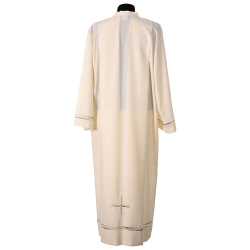 Clergy Alb in wool polyester hand embroidery cross gigliuccio stitch, ivory color 7