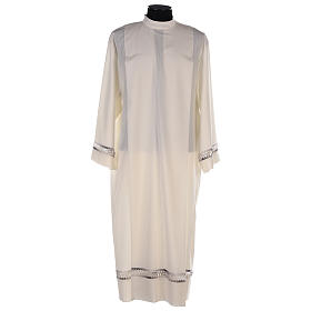 Monastic Alb, wool polyester hand embroidered, in ivory with gigliuccio hemstitch