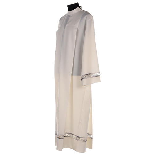 Monastic Alb, wool polyester hand embroidered, in ivory with gigliuccio hemstitch 3