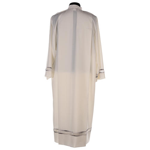Monastic Alb, wool polyester hand embroidered, in ivory with gigliuccio hemstitch 5