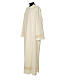 Clergy Alb with lace bands in polyester shoulder zipper, ivory s2