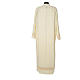 Clergy Alb with lace bands in polyester shoulder zipper, ivory s3