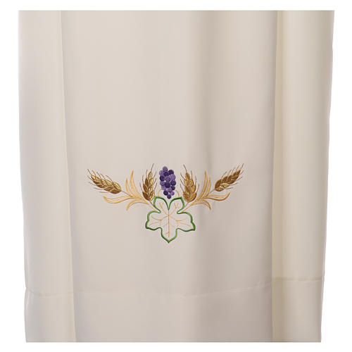 Clergy Alb in polyester with cross, wheat and grapes embroideries in ivory 2