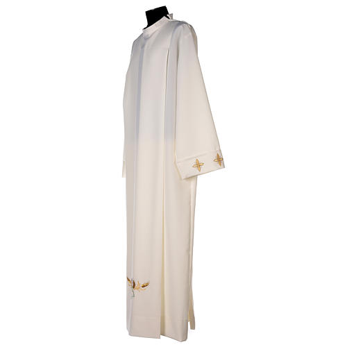 Clergy Alb in polyester with cross, wheat and grapes embroideries in ivory 4