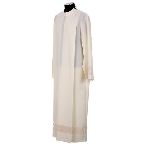 Ivory alb in polyester with golden lace bands 4