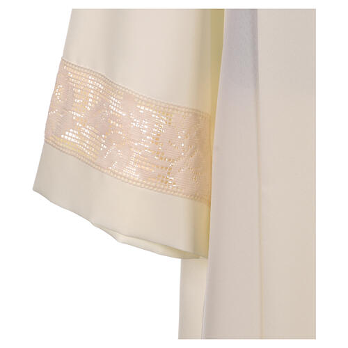 Clerical alb in polyester with golden lace bands, ivory 3