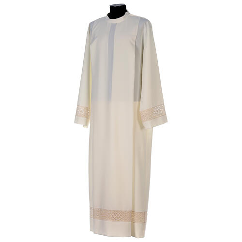 Deacon Alb with red lace bands in polyester, ivory 3
