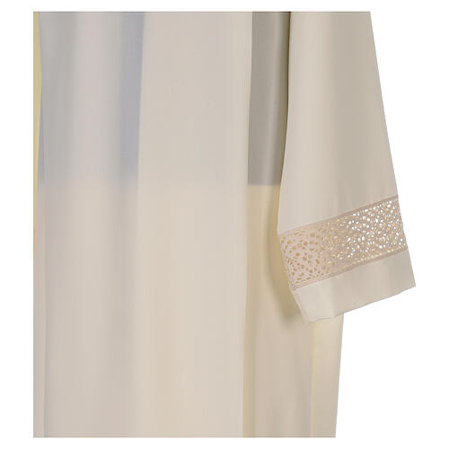 Deacon Alb with red lace bands in polyester, ivory 4