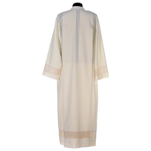 Deacon Alb with red lace bands in polyester, ivory 5