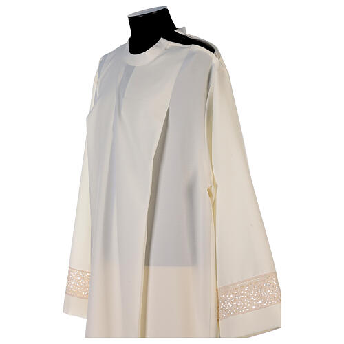 Deacon Alb with red lace bands in polyester, ivory 7