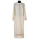 Deacon Alb with red lace bands in polyester, ivory s1