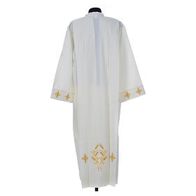 Ivory alb in polyester, cross on sleeves and wheat embroideries