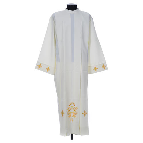 Ivory alb in polyester, cross on sleeves and wheat embroideries 1