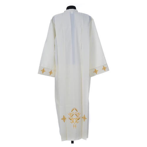 Ivory alb in polyester, cross on sleeves and wheat embroideries 2