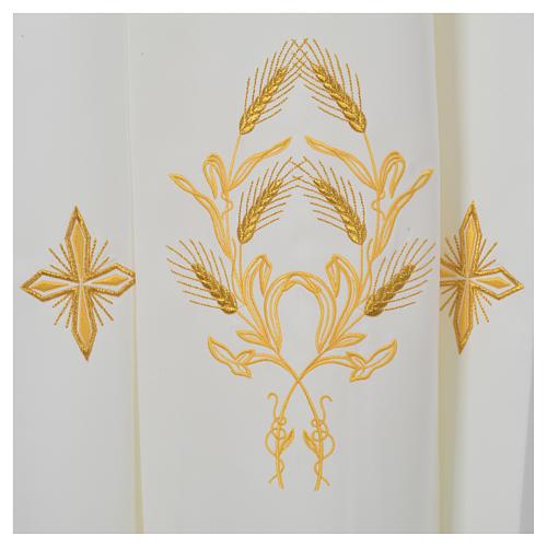 Ivory alb in polyester, cross on sleeves and wheat embroideries 6