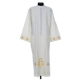 Monastic Alb in polyester with cross on sleeves and wheat embroideries, ivory color