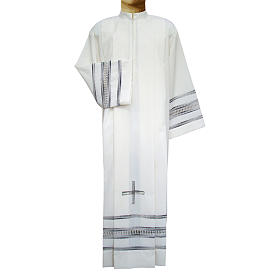Clerical Alb in wool and polyester hand embroidered papal cross gigliuccio in Ivory