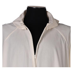 Priest alb in cotton polyester, flared in ivory with false hood