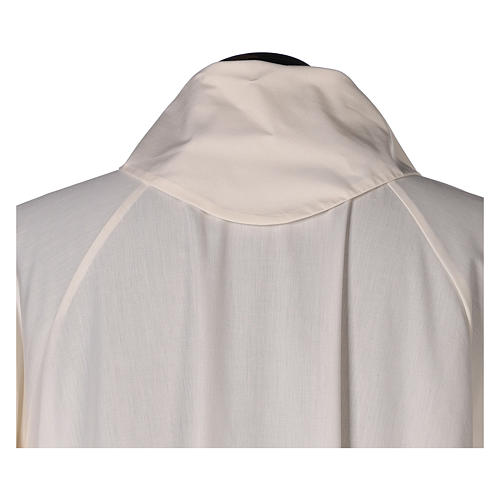 Priest alb in cotton polyester, flared in ivory with false hood 4