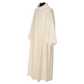 Ivory alb in cotton and polyester, flared with cowl