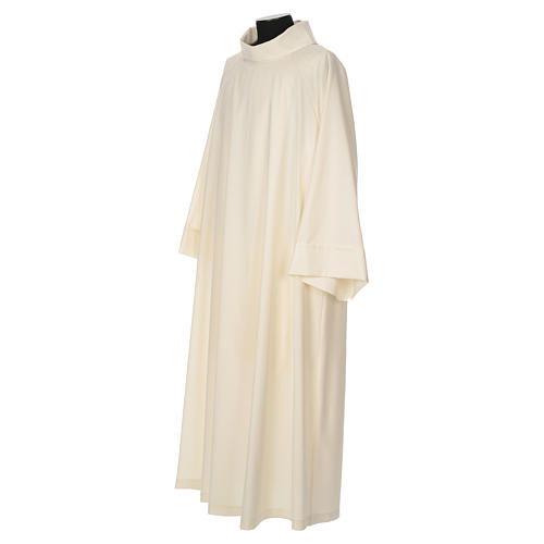 Ivory alb in cotton and polyester, flared with cowl 2