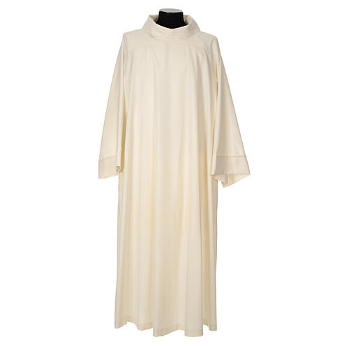 Clerical Alb in cotton and polyester, flared with cowl in ivory 1