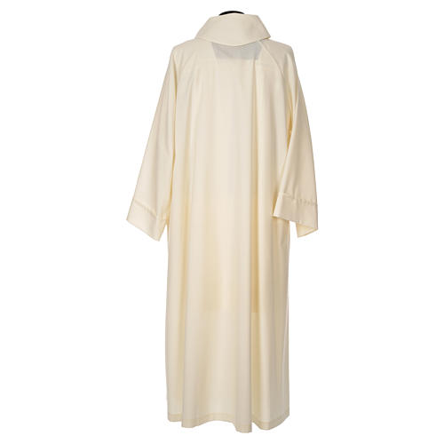 Clerical Alb in cotton and polyester, flared with cowl in ivory 3