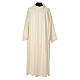 Clerical Alb in cotton and polyester, flared with cowl in ivory s1