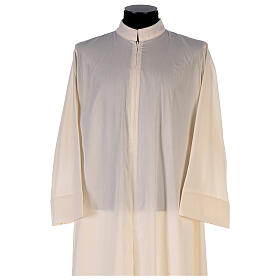 Simple Priest Alb in cotton and polyester, with zipper on front, ivory