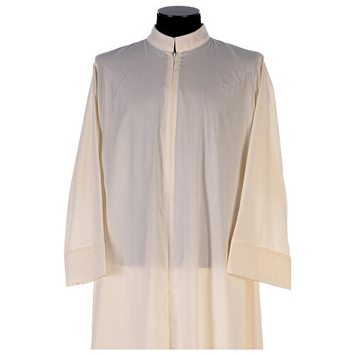 Simple Priest Alb in cotton and polyester, with zipper on front, ivory 2