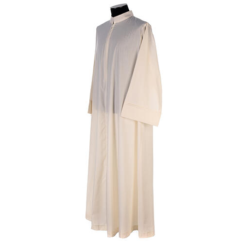 Simple Priest Alb in cotton and polyester, with zipper on front, ivory 3