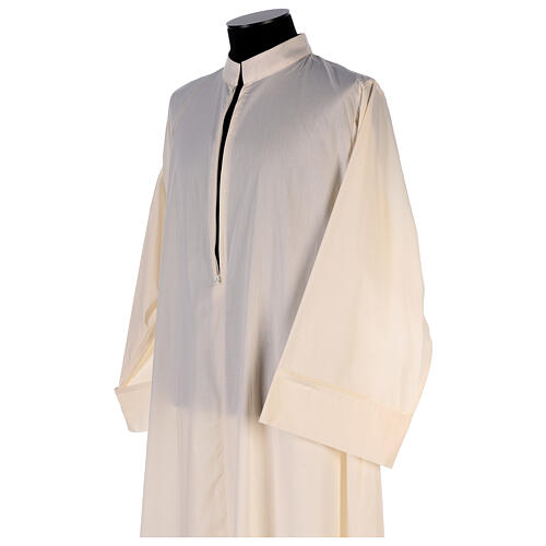 Simple Priest Alb in cotton and polyester, with zipper on front, ivory 4