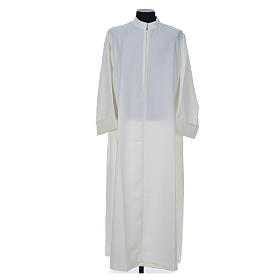 Ivory alb in 100% polyester, simple with zipper on front